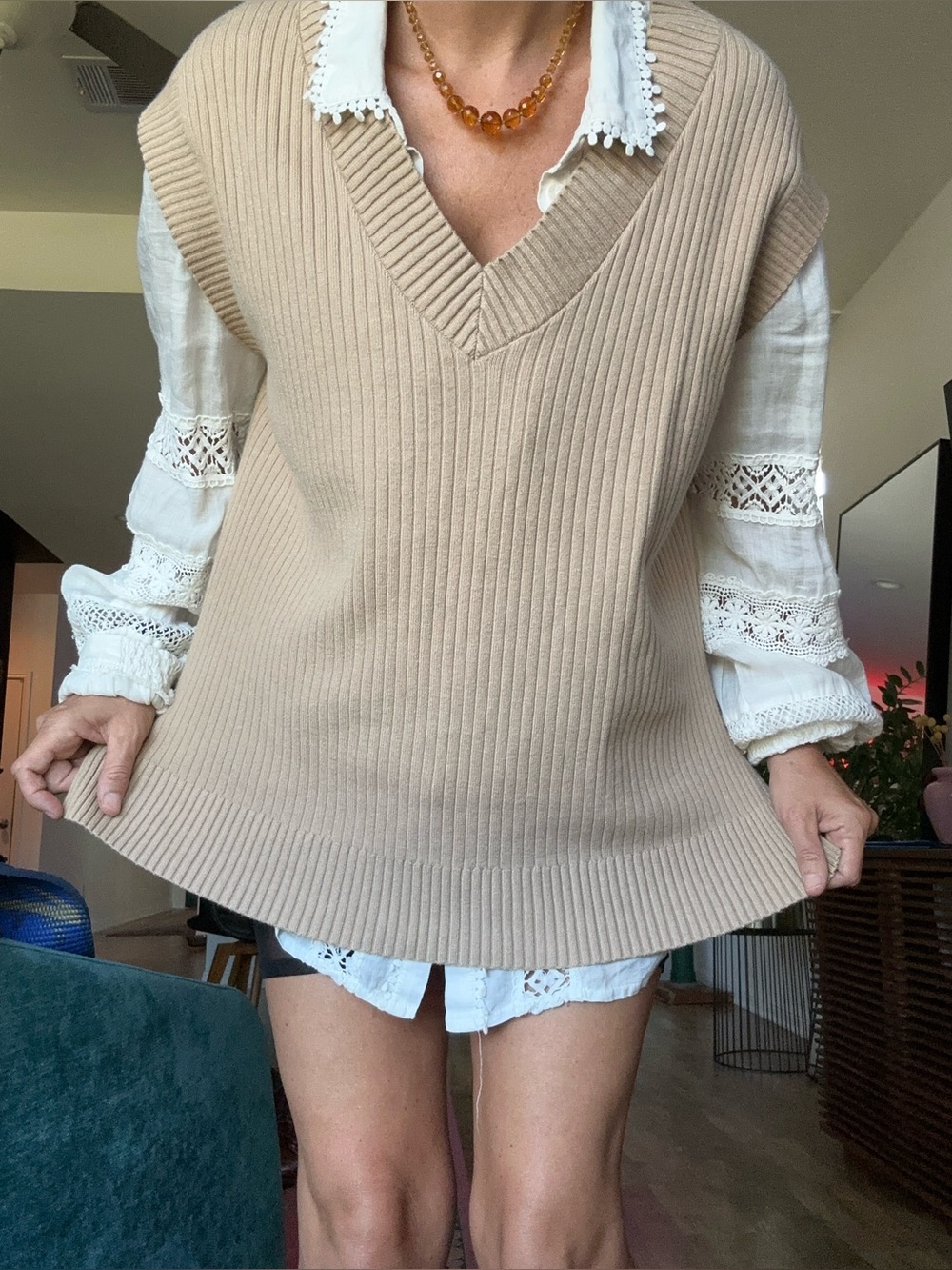 V-Neck Ribbed Knit Vest